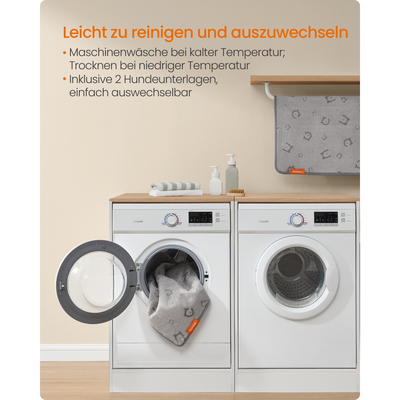 FEANDREA Hundedecke, 2er Set, wasserdichte Hundematte L122 x 61 cm