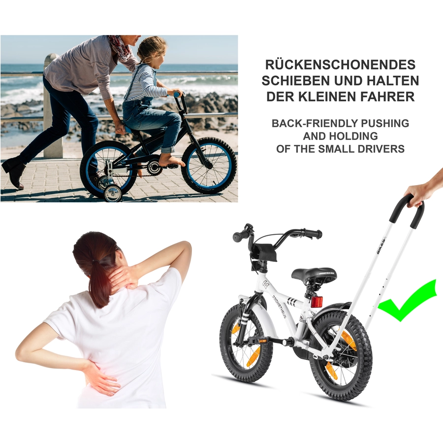 PROMETHEUS BICYCLES® Schiebestange für Kinderfahrrad, weiß