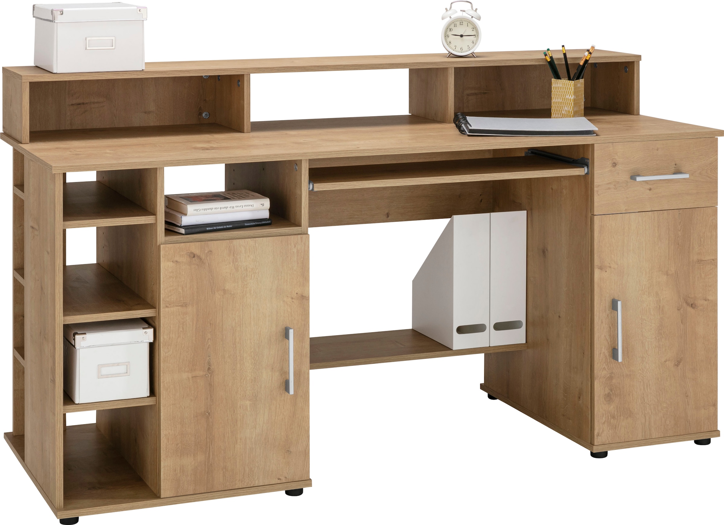 VOGL Möbelfabrik Schreibtisch »Timra mit Monitoraufsatz, Tastaturauszug & Towerfach,« Breite 154 oder 178 cm, Made in Germany