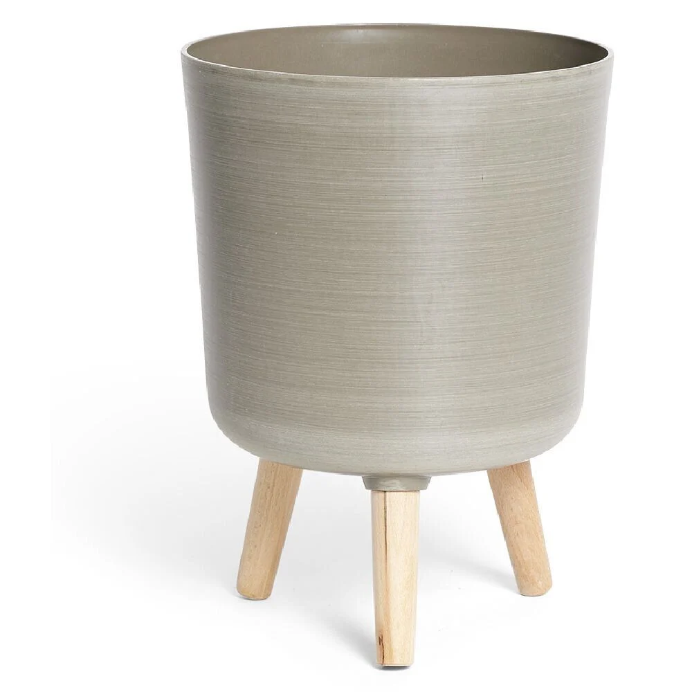 Cache pot trépied bois plastique couleur taupe Ø27xH27cm