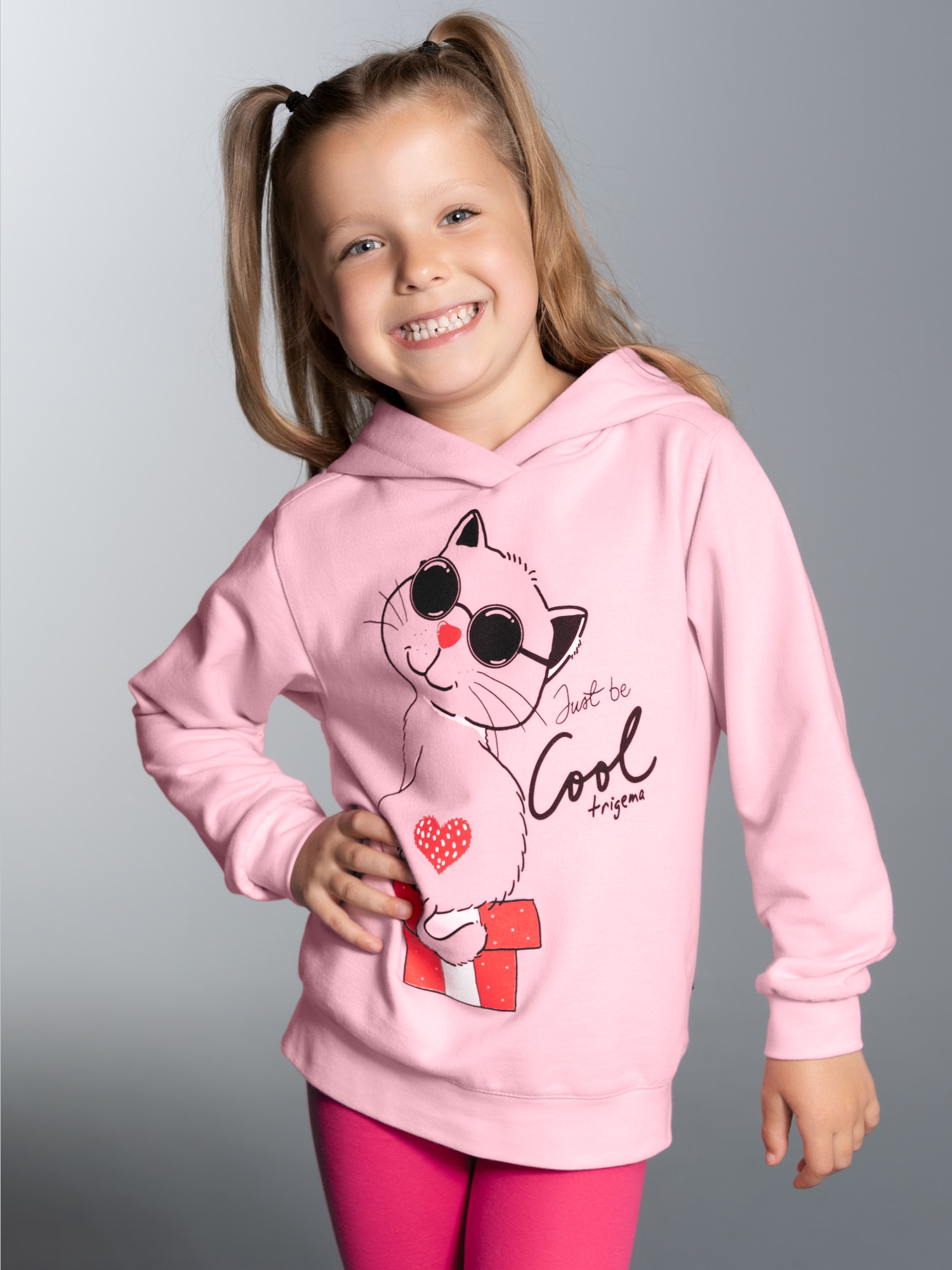 Hoodie mit süßem Katzen-Printmotiv Rosé