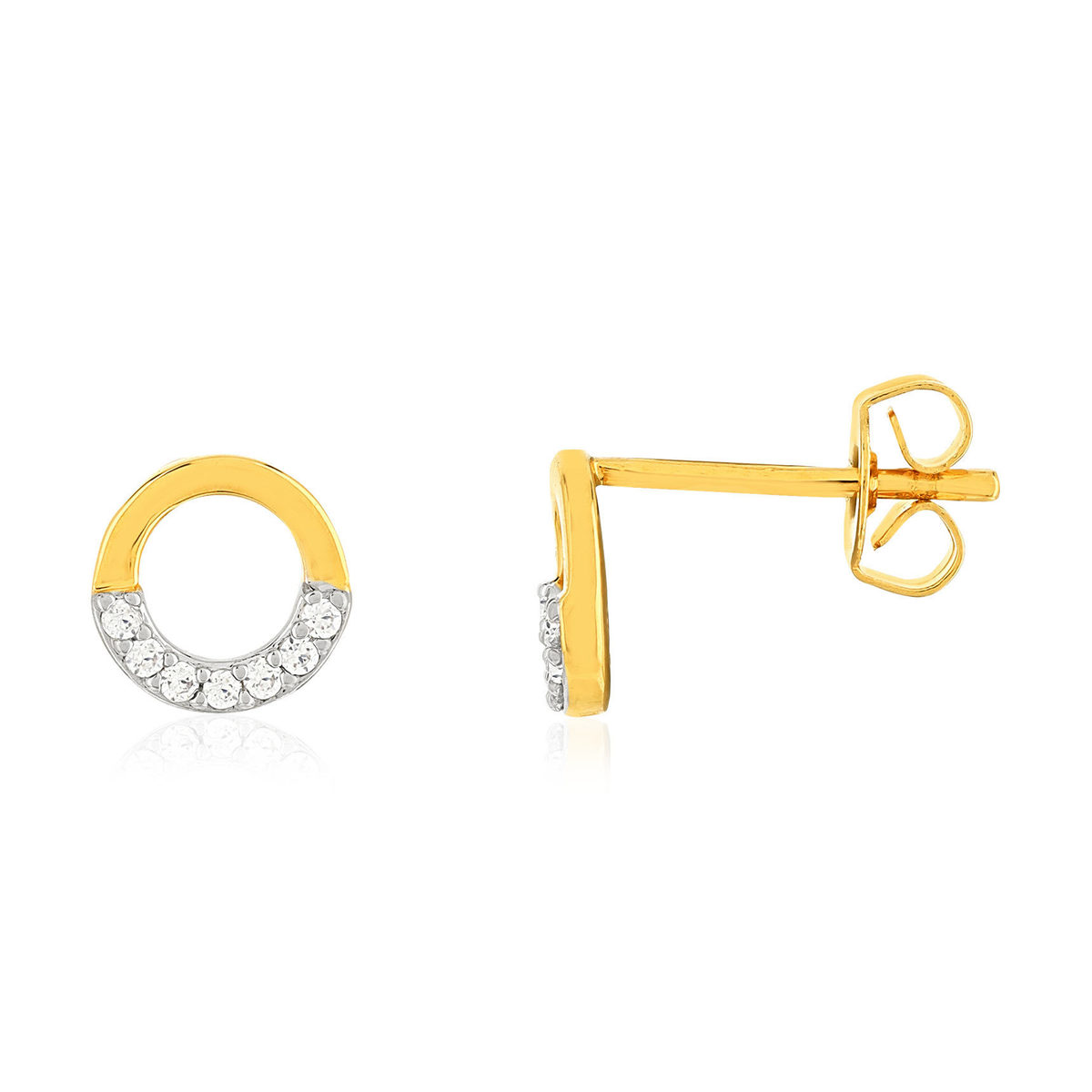 Boucles d'oreilles plaqué or jaune, motif anneau zirconias.