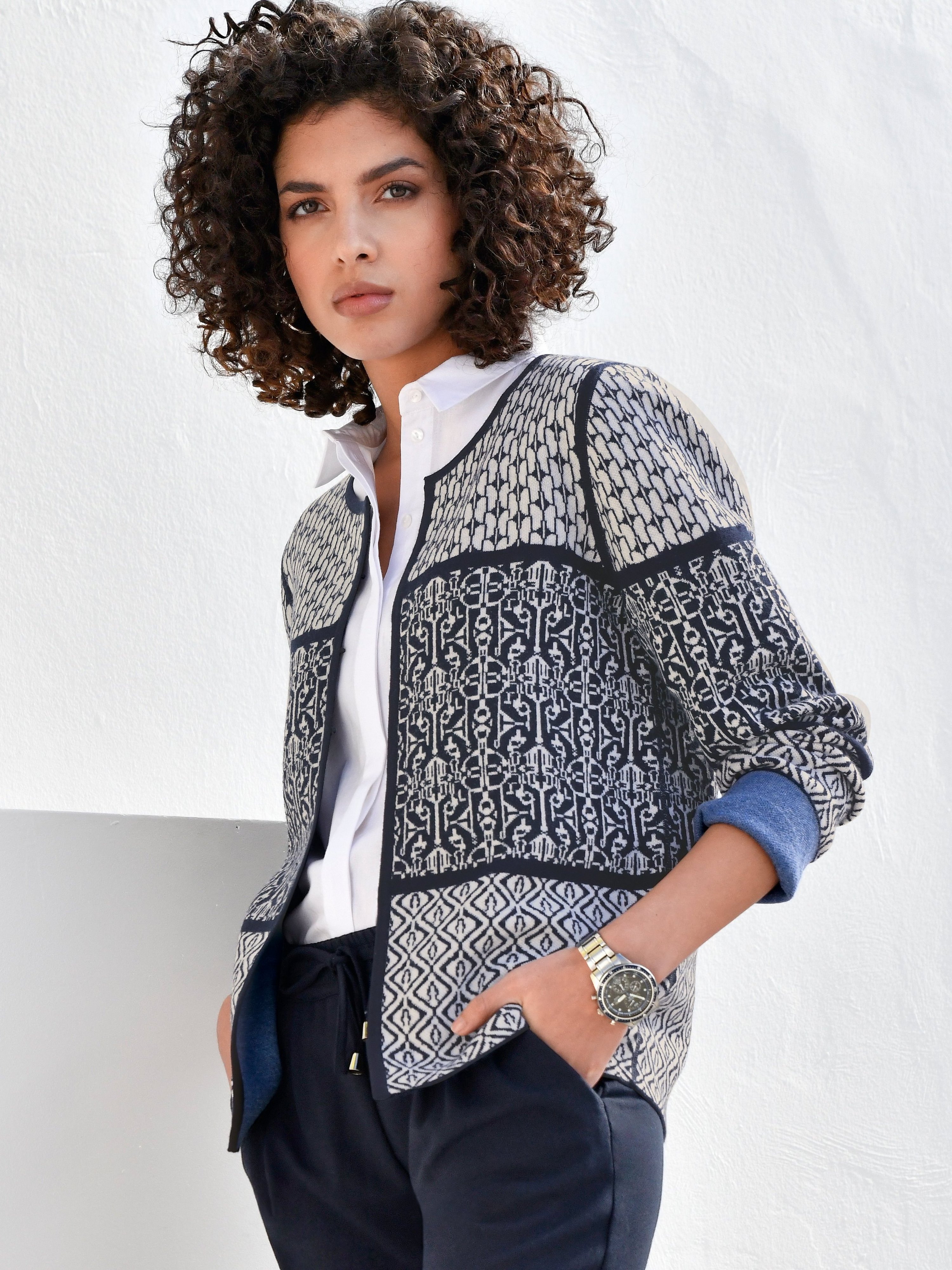 Wende-Strickjacke mit Rundhals-Ausschnitt