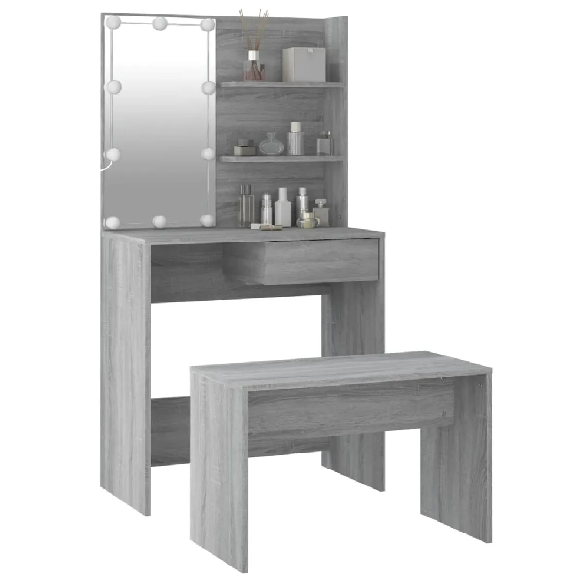 vidaXL Ensemble Coiffeuse LED - Sonoma Gris