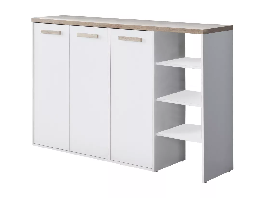 Meuble à chaussures 3 portes et 3 niches - Blanc et Naturel clair - SKAIDO