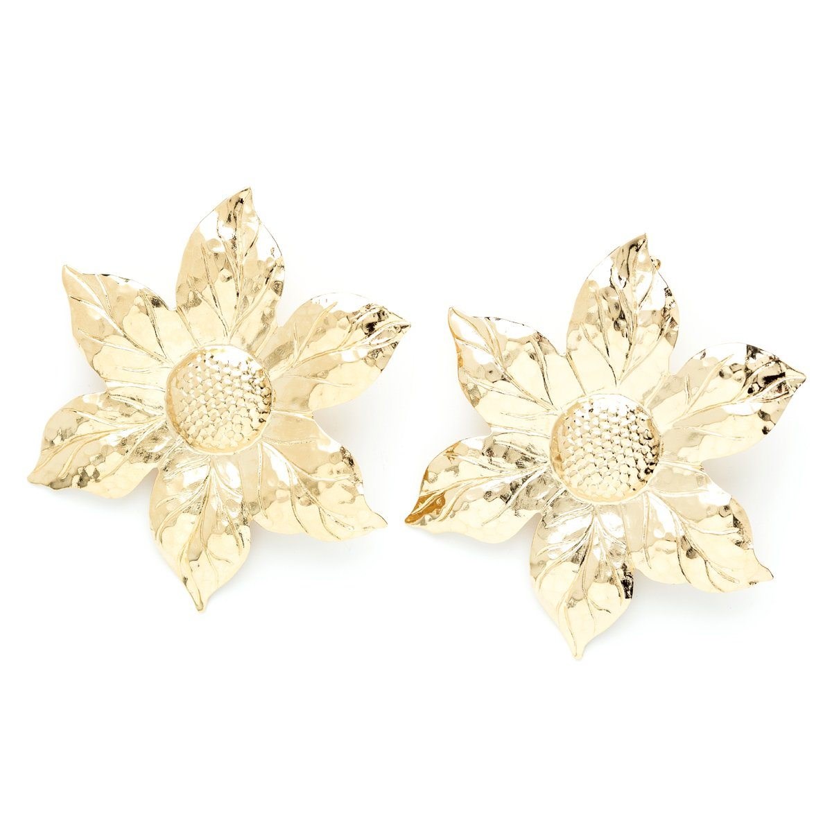 maxi boucles d'oreilles puces fleurs doré à l'or fin - HESPÉRIS