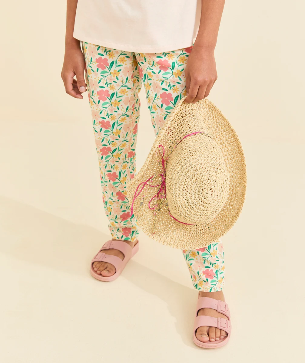pantalon fluide fille en viscose responsable avec imprimé à fleurs