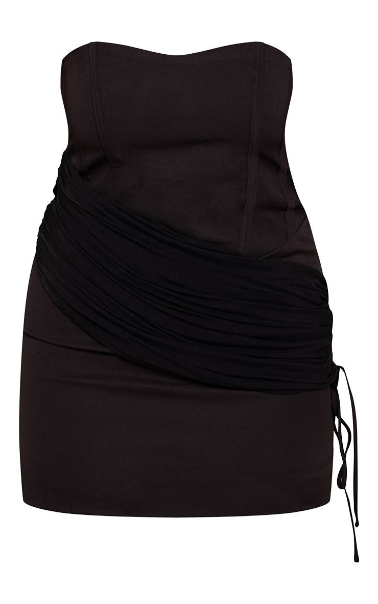 Noir Robe Corset Drapé D'épaule En Maille Tissée
