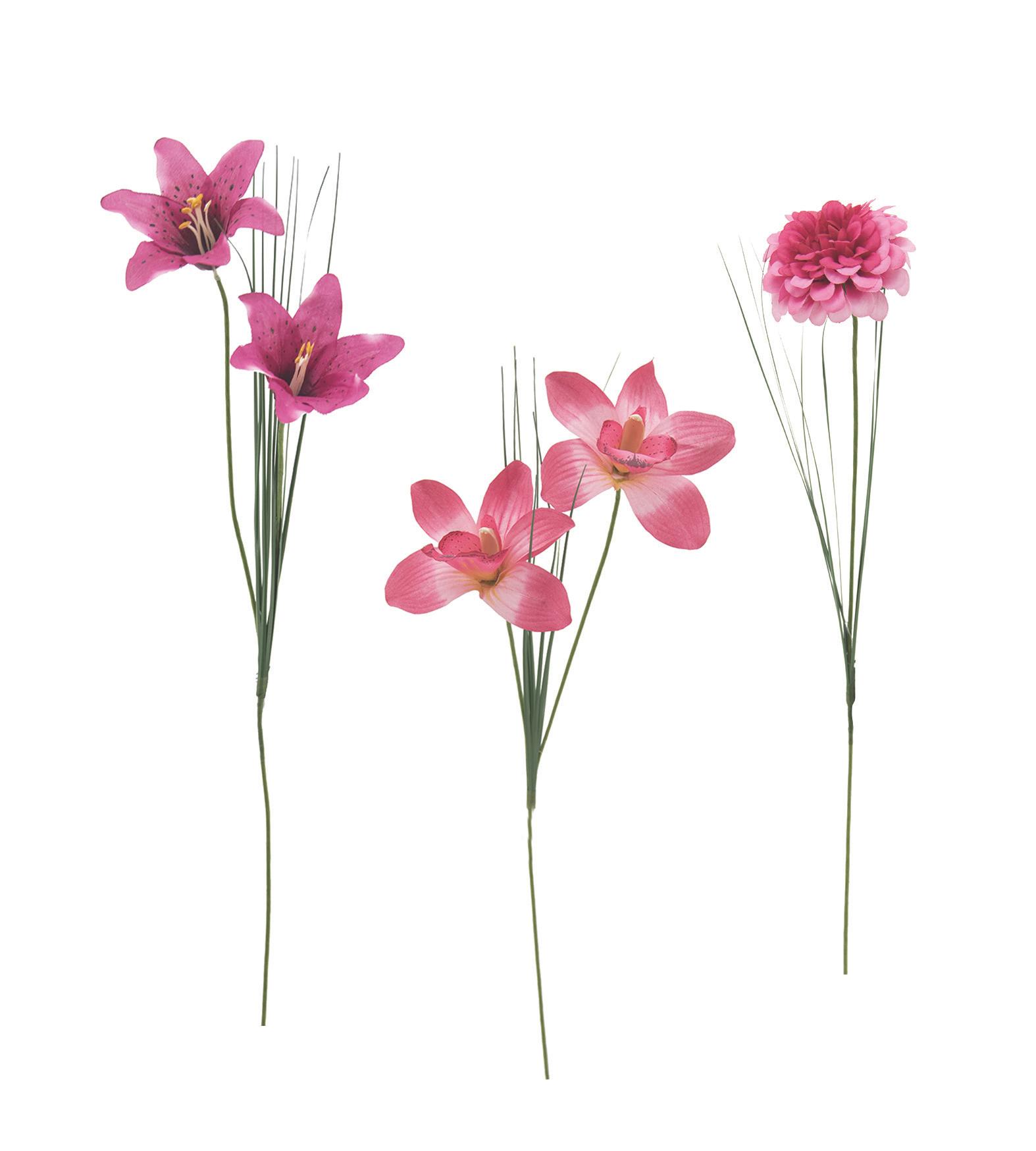 TIGES ROSE CYMBIDIUM LYS ZINNIA ET BOUTON DE ROSE H.70CM