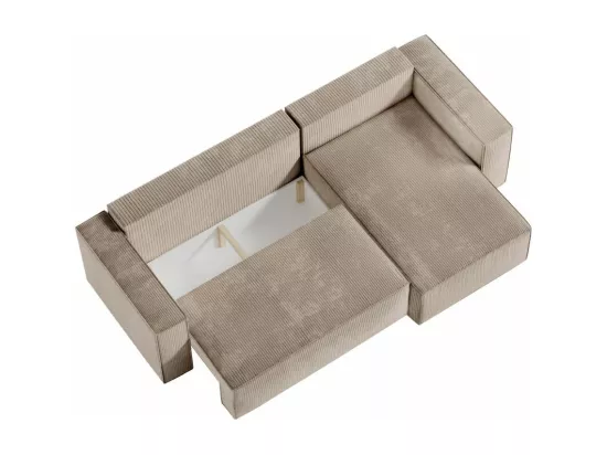 Canapé d'angle 3 places convertible réversible Clarisse avec coffre en velours côtelé - Taupe - L269 x P159 x H89cm - Loungitude