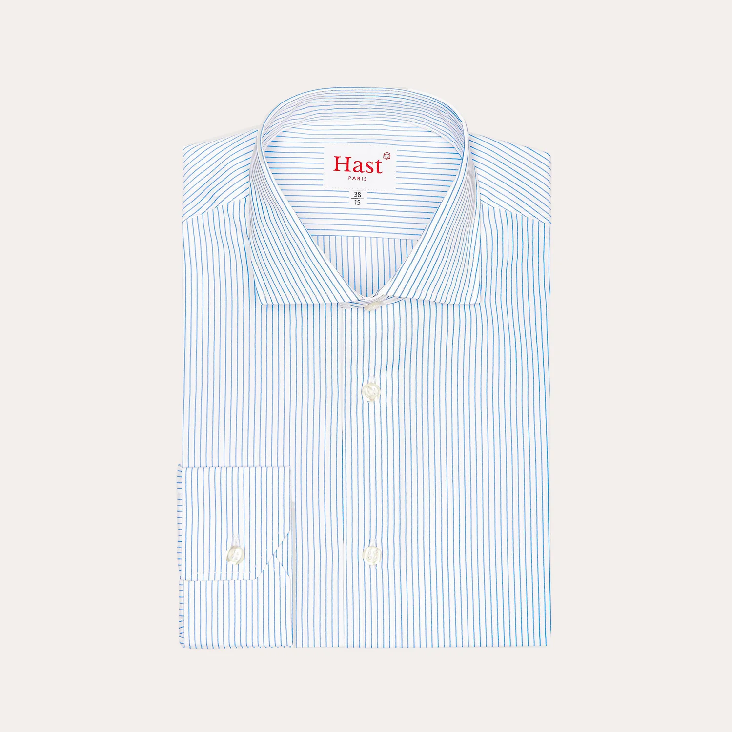 Fitted shirt in double-twisted poplin with fine blue stripes