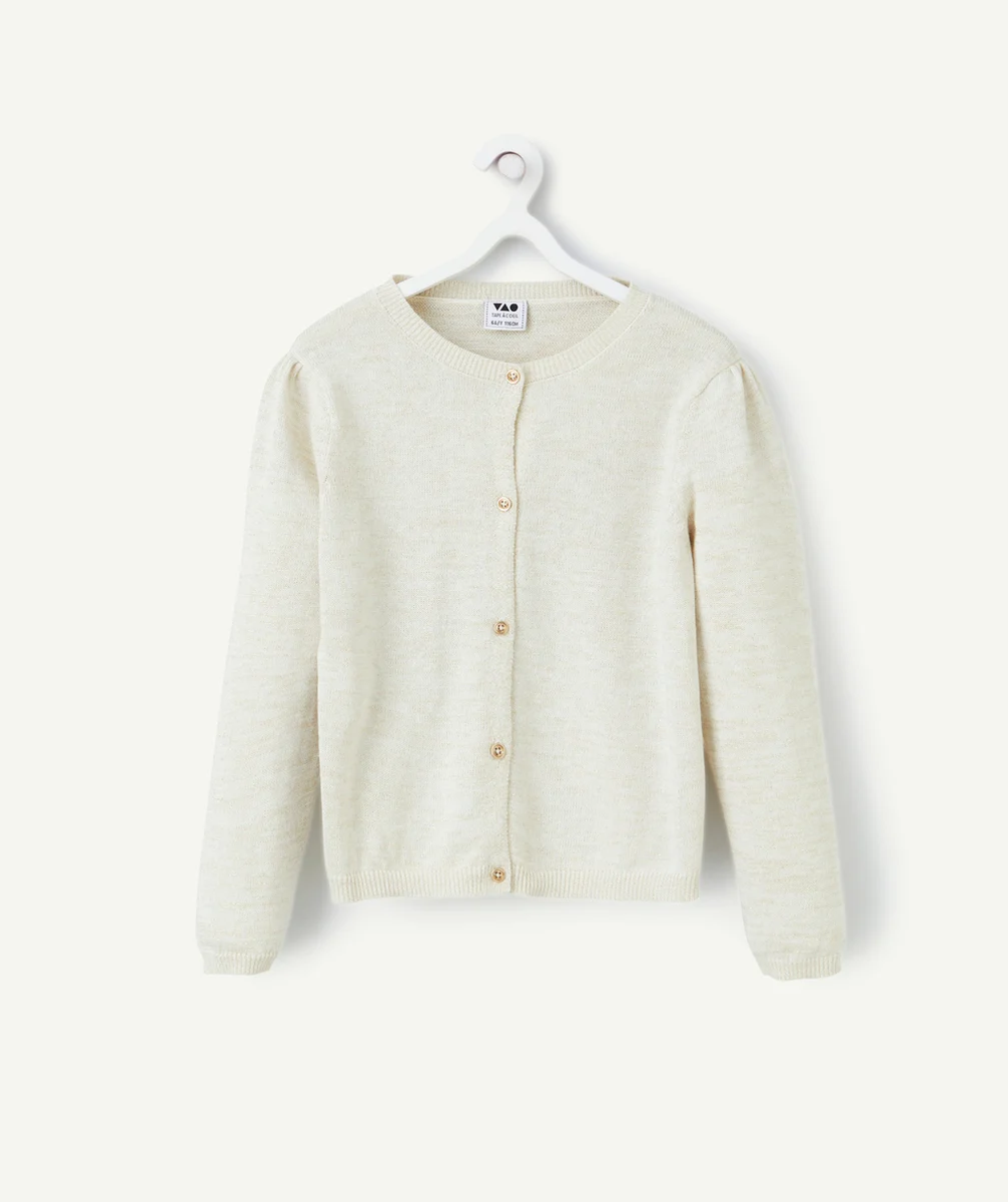 CARDIGAN MANCHES LONGUES FILLE ÉCRU AVEC DÉTAILS PAILLETÉS