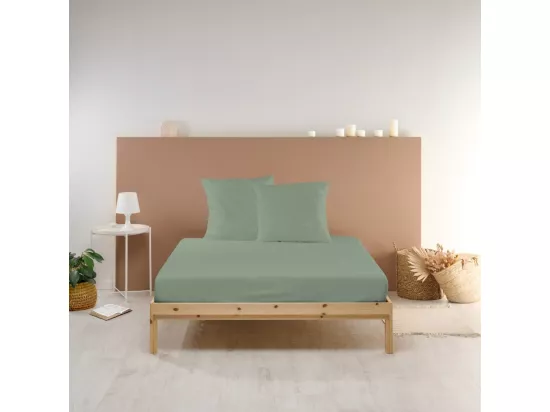 Drap housse uni 100% Percale de coton - Sauge - 160x200cm