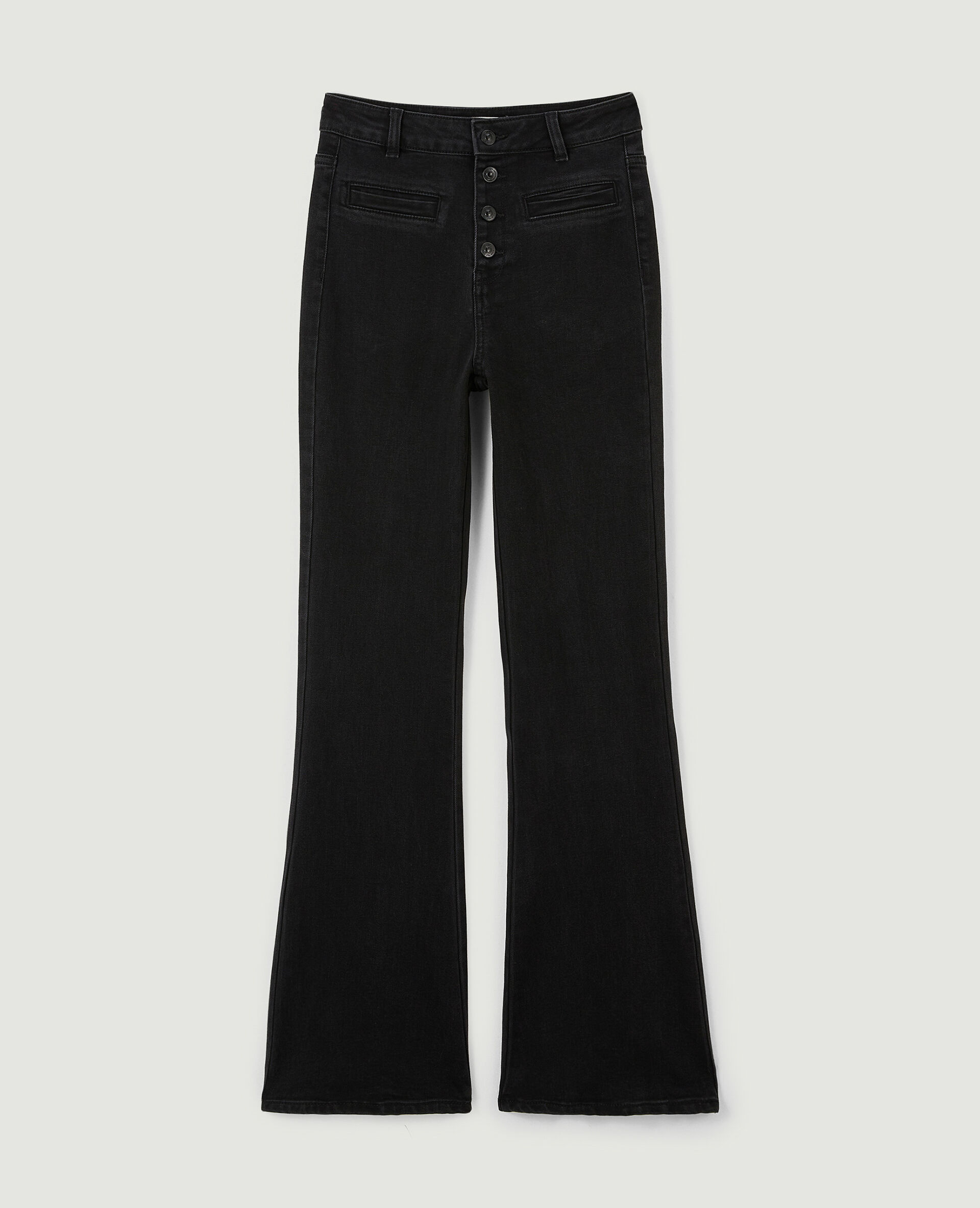 Jean flare taille haute boutons apparents - Noir