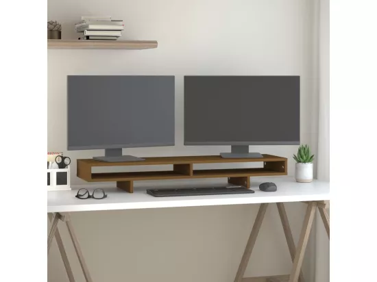 Support de moniteur Marron miel 100x27x14 cm Bois de pin solide