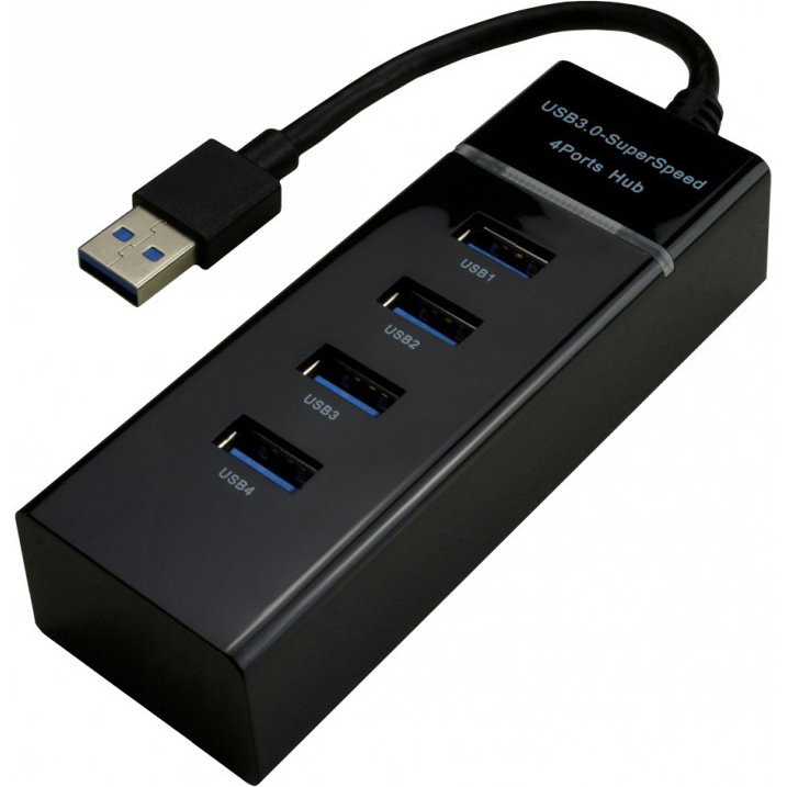 MCL 4 ports USB 3.0 hub - Black USB 3.2 Gen 1 (3.1 Gen 1) Type-A 5000 Mbit/s Noir