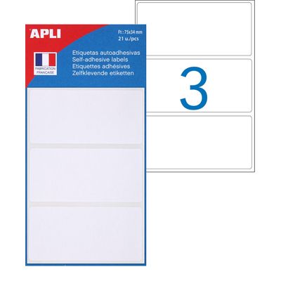 Apli Agipa - 21 Étiquettes adhésives blanches - 34 x 75 mm - réf 111926