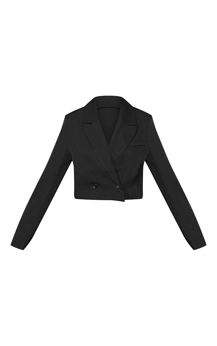 Noir Blazer Court Tissé Avec Épaulettes