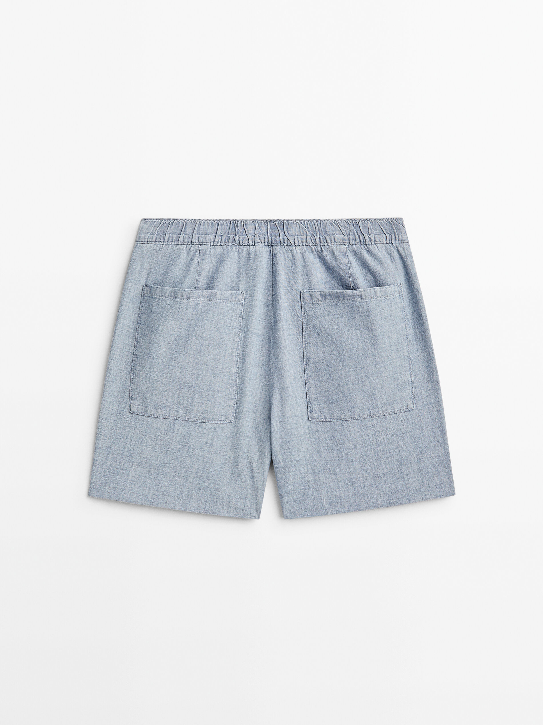 Bermuda jeans de algodão com elastano na cintura - Azul Claro