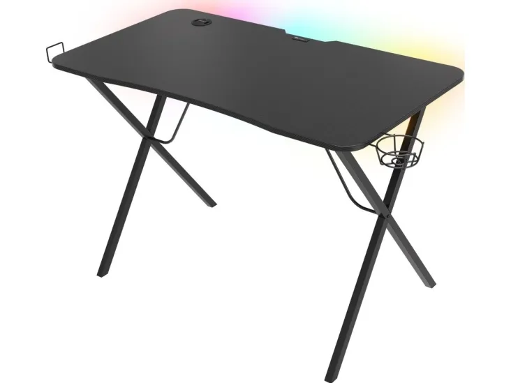 Genesis Holm 200 RGB - Skrivebord - rektangulær med konturerede hjørner - sort