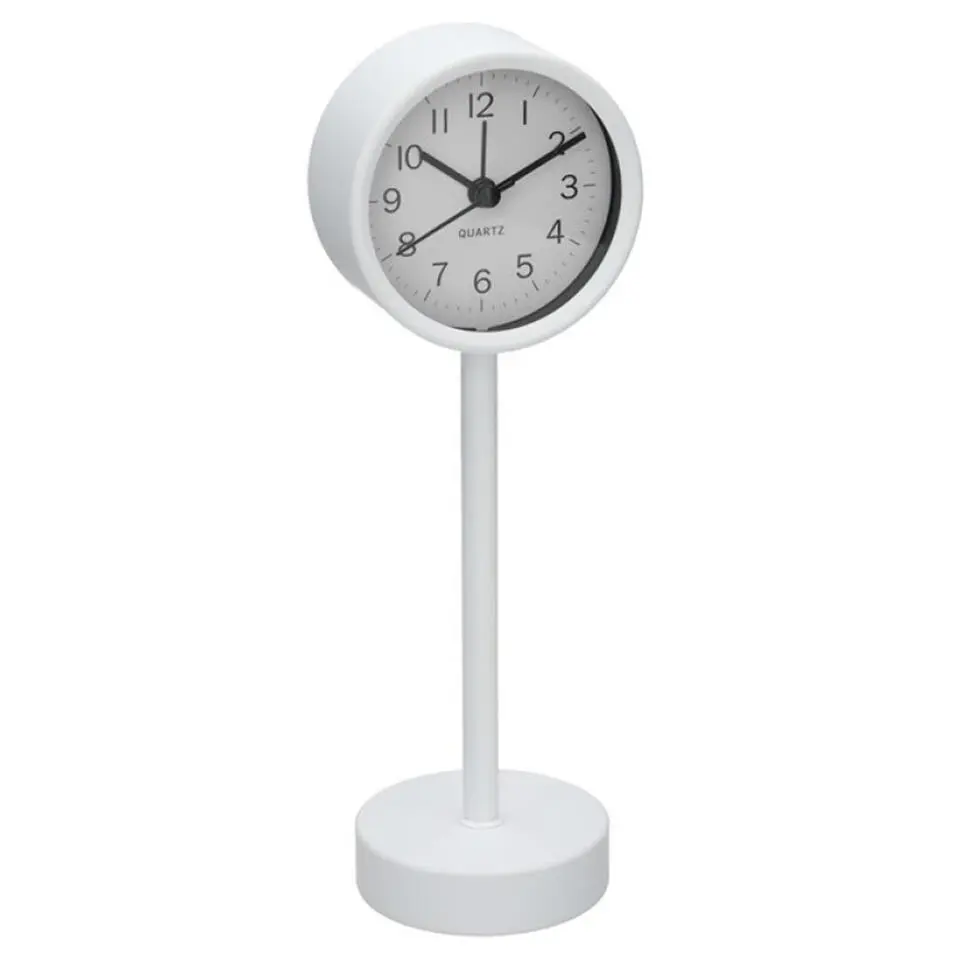 Gerimport Tafelklok staand - metaal - wit - 22 cm- pilaarklok