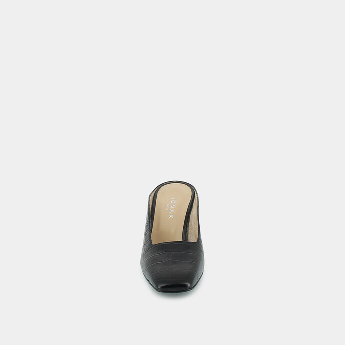Mules à talon incliné  en croco noir