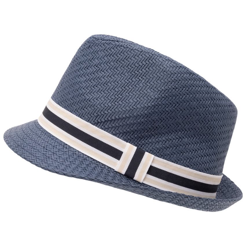 Borsalino tressé avec galon tissé pour garçon - Bleu marine