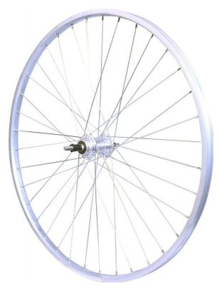 ROUE 26  VTT ARRIERE JANTE ALU SIMPLE PAROI ARGENT FREIN PATIN MOYEU ALU ECROUS ROUE LIBRE 5/6/7V