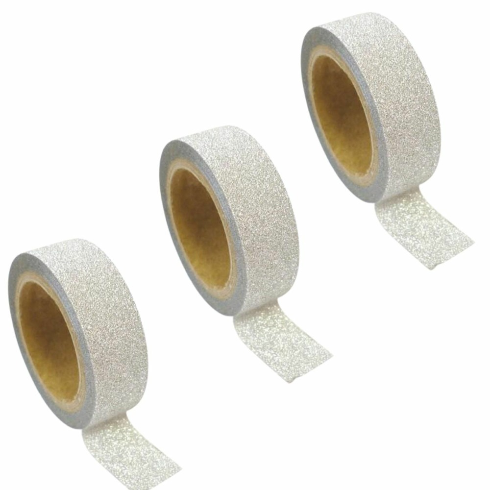 3 masking tapes à paillettes 1,5 cm x 5 m - argenté