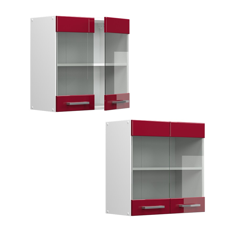 Vicco Hängeglasschrank Küchenschrank Küchenzeile R-Line 60 cm Weiß Bordeaux Tür Fächer Hochglanz