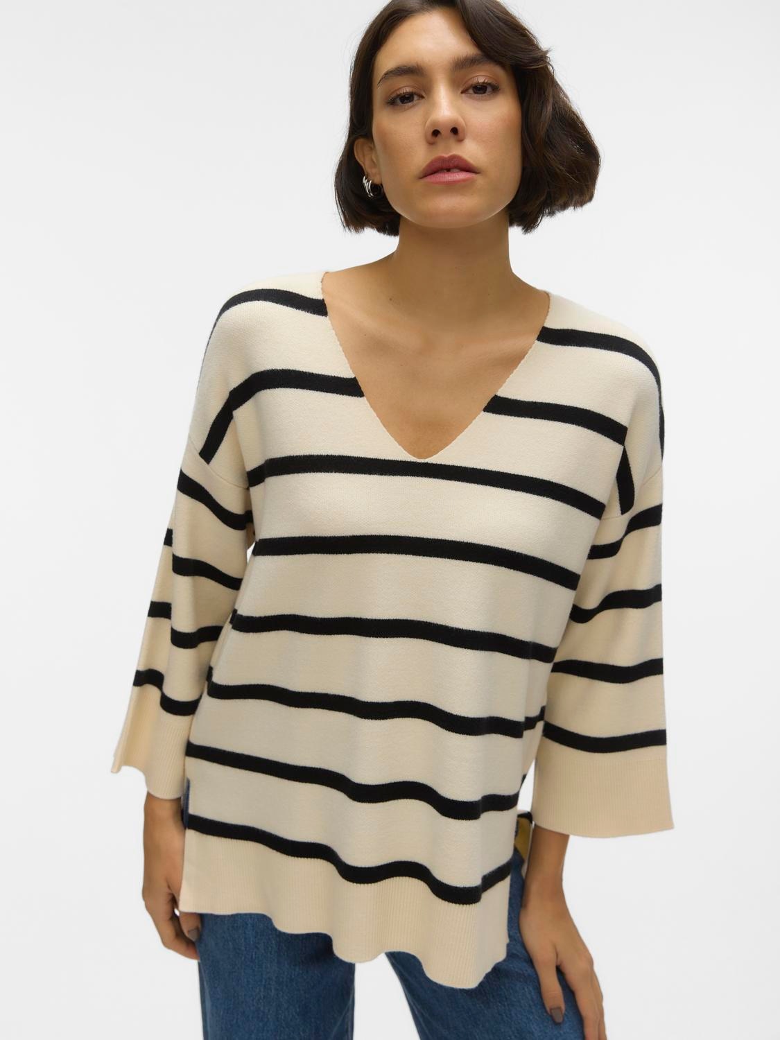 Vero Moda V-Ausschnitt-Pullover »VMSABA 3/4 V-NCK STRIPE PULLOVER GA NOOS«