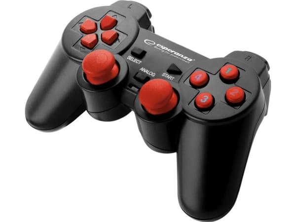 Esperanza EGG102R, Gamepad, PC, Analog/digital, Koblet med ledninger (ikke trådløs), USB 2.0, Sort, Rød