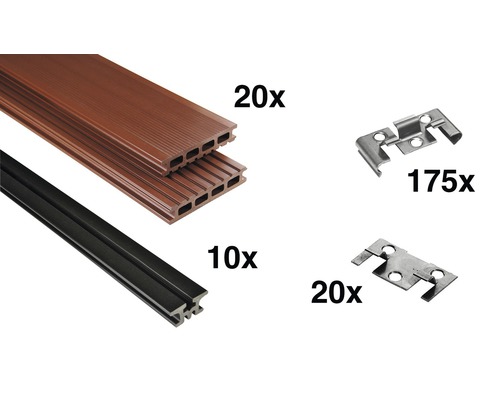 Konsta WPC vlonderset, bruin, 9 m², inclusief WPC vlonderplanken, onderconstructie en bevestigingsmateriaal