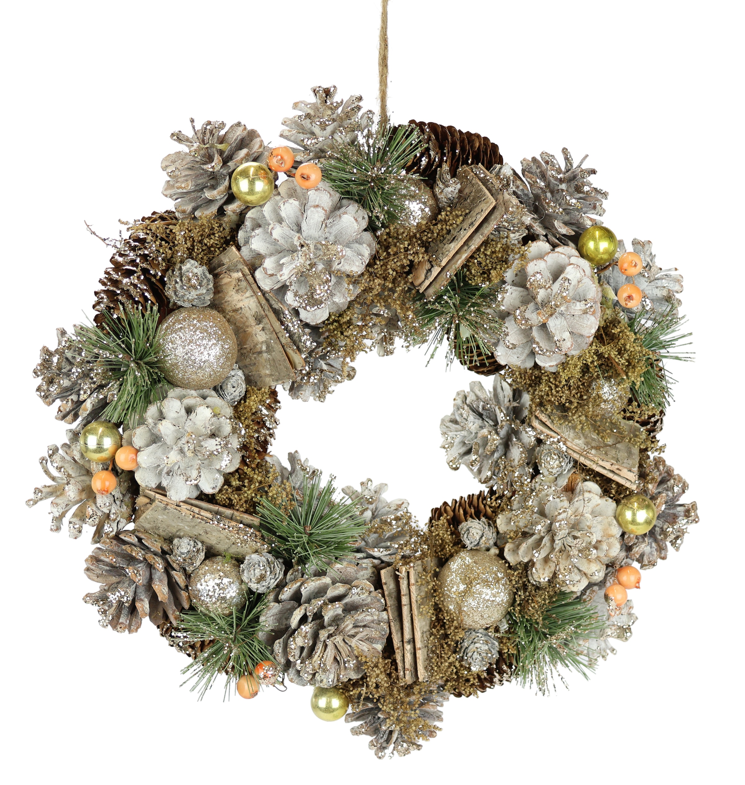 I.GE.A. Kunstkranz »Natur-Kranz Zapfen« Mit Christbaumkugeln Tanne Zapfen Beeren Weihnachtskranz Adventsdeko