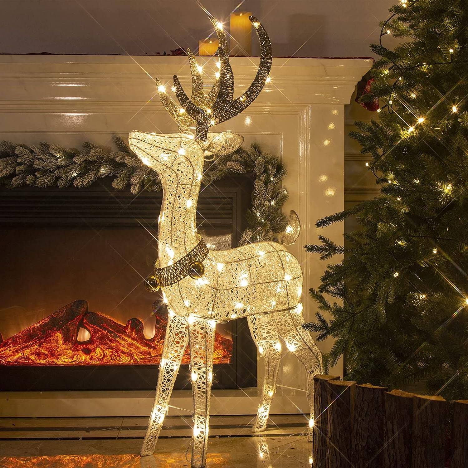 DELICHTER LED Rentier Metall Gold weiss Eisen Rahmen Beleuchtet Weihnachtshirsch warm weiss Weihnach