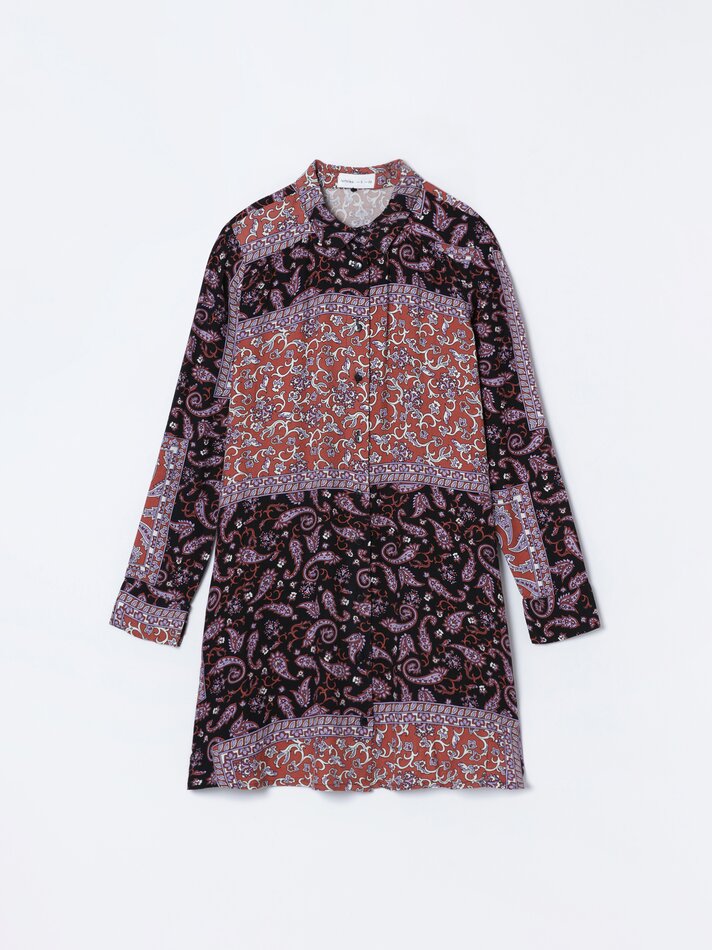 Vestido camisa estampado - Preto/laranja