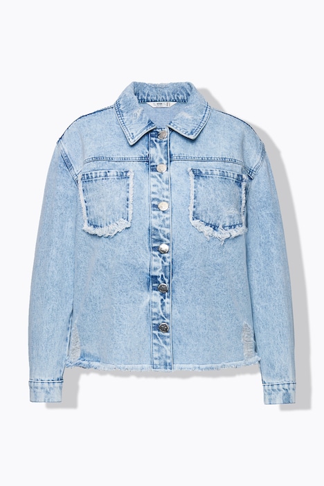 Jeansjacke, oversized, destroyed, Rückendruck