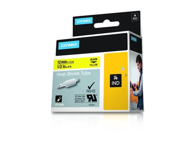 DYMO RhinoPRO Heat shrink tubing - Polyolefin - gul - Rulle (1,2 cm x 1,5 m) 1 rulle(r) hylstre - for Rhino 4200, 6000, 6000 Hard Case Kit