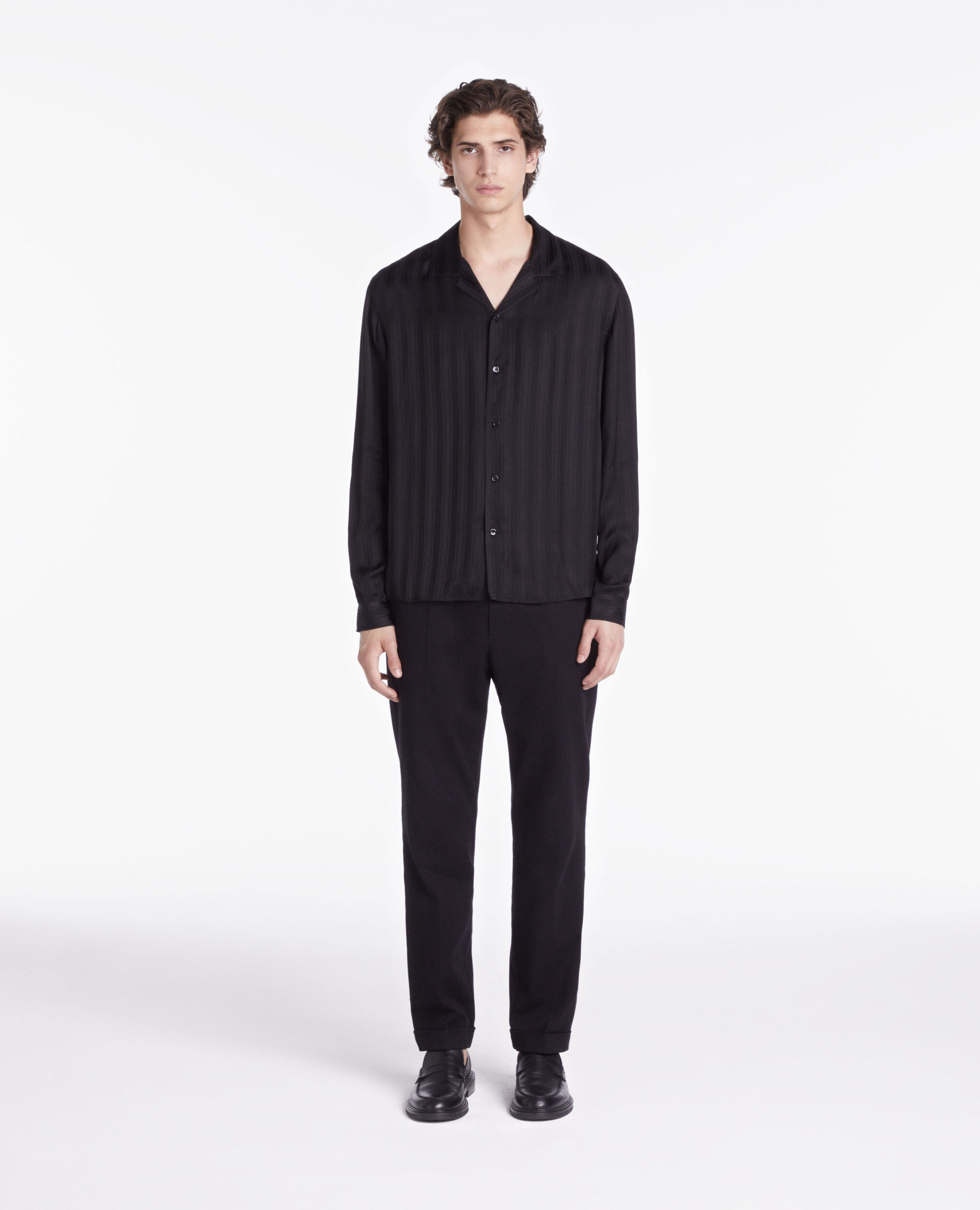 Chemise jacquard noire à rayures