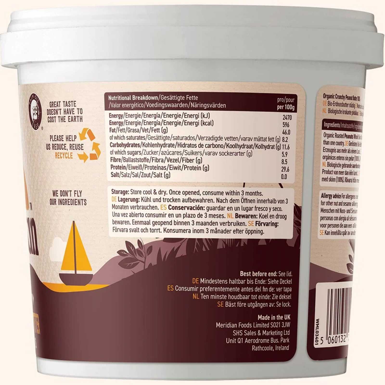 Manteiga de amendoim orgânica Meridian Foods, 1 kg