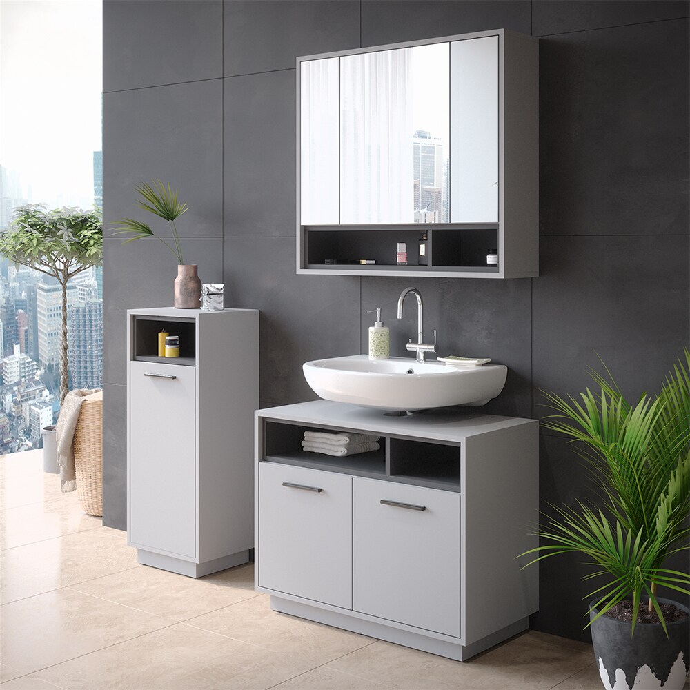 Vicco Midischrank Badschrank Badezimmermöbel Beatrice Grau Anthrazit modern 38x80 Badezimmer Schrank Badmöbel Schranktür Schrankfach Ablage Aufbewahrung