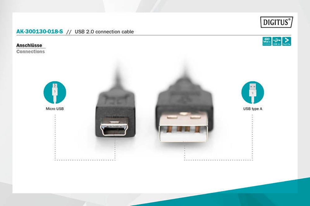 Digitus USB-Kabel »USB 2.0 Kabel Typ A-mini B (5pin) USB 2.0« 180 cm
