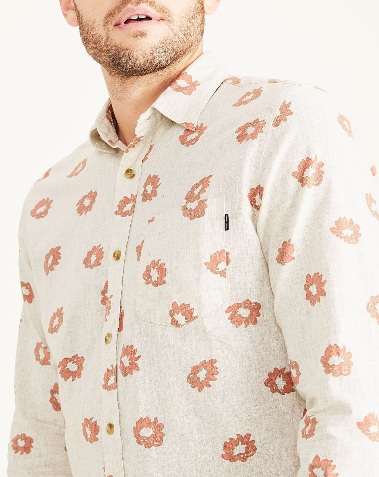 Dockers Chemise en Coton & Lin Alpha Icon Slim Fit à fleurs écrue
