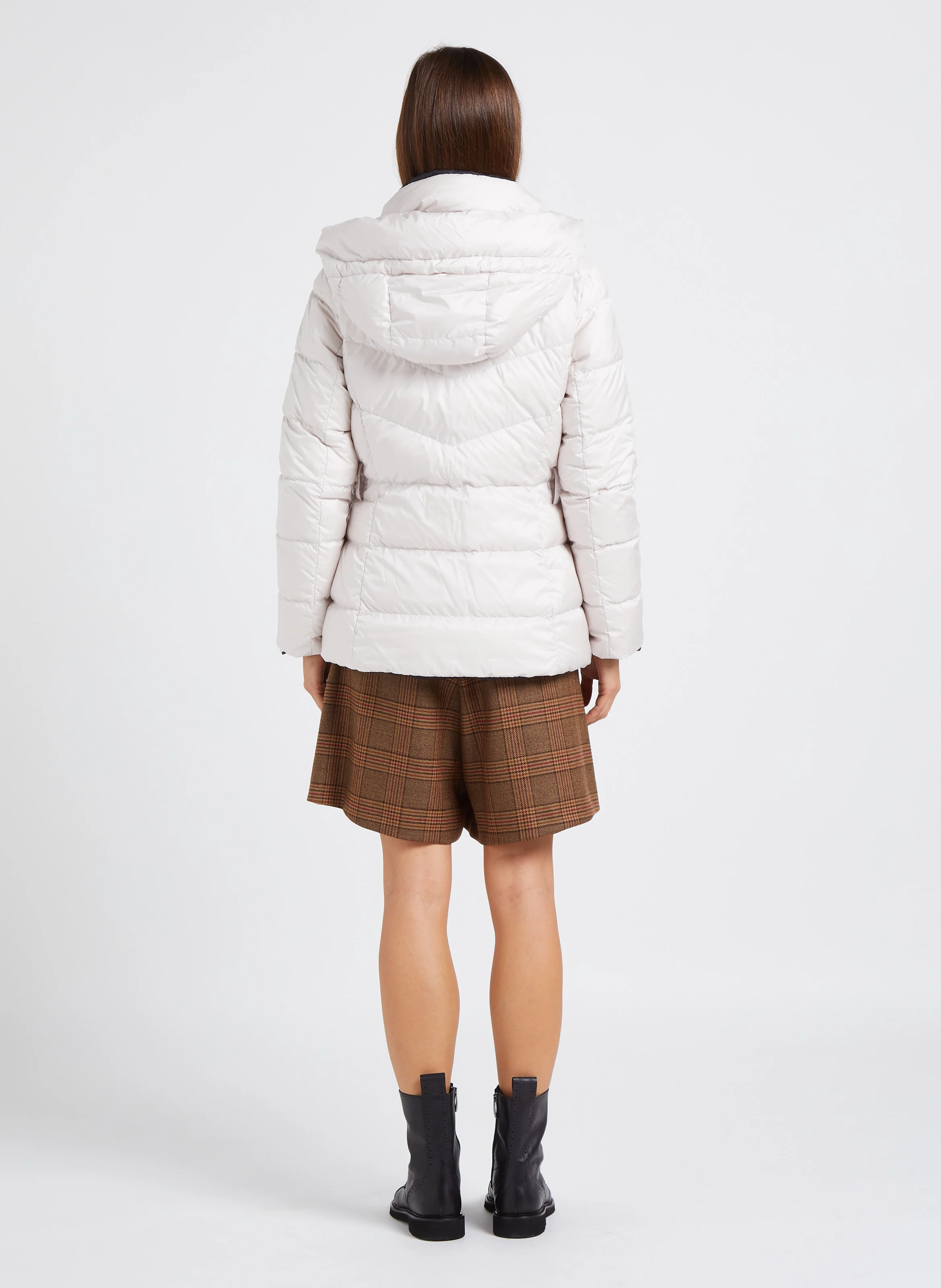 BRAMA - Short taille haute à carreaux en laine | Marron
