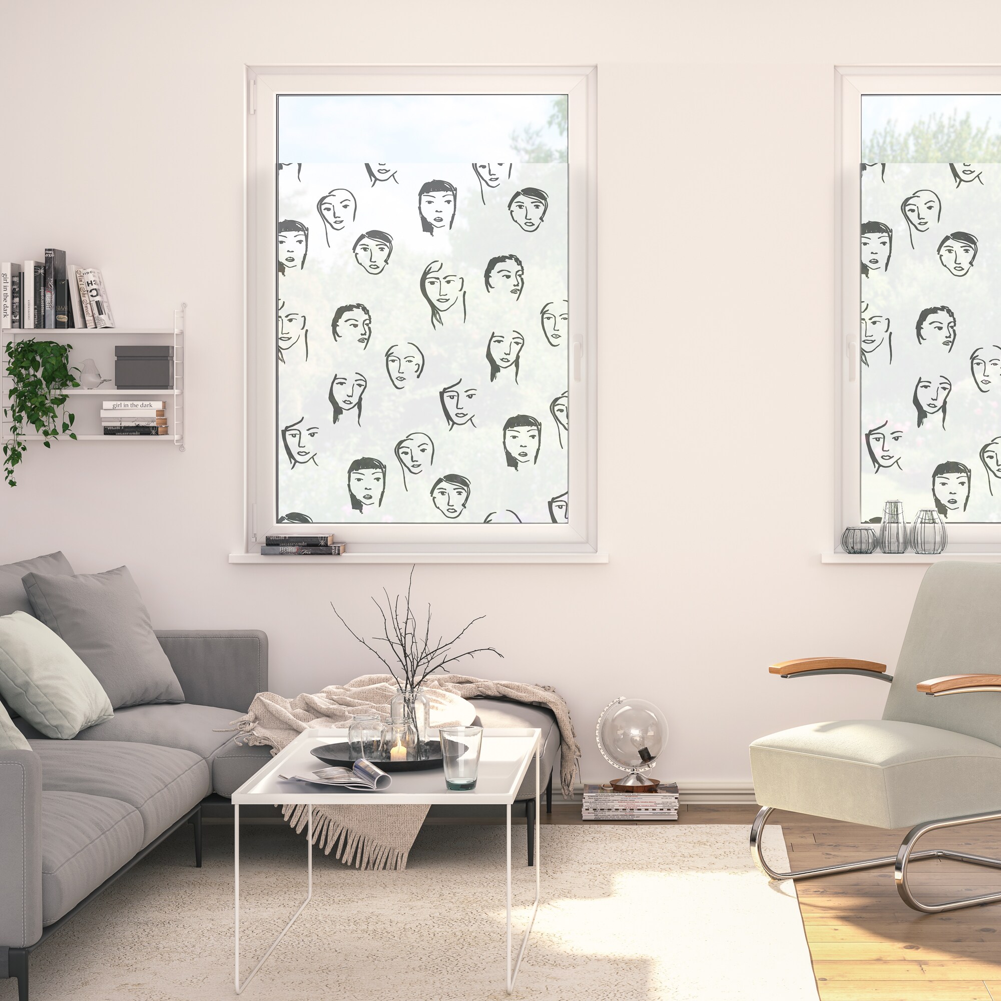 Lichtblick Fensterfolie selbstklebend, Sichtschutz, Faces - Schwarz