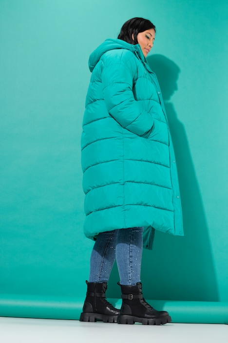 Steppmantel, oversized, abnehmbarer Schal, Kapuze