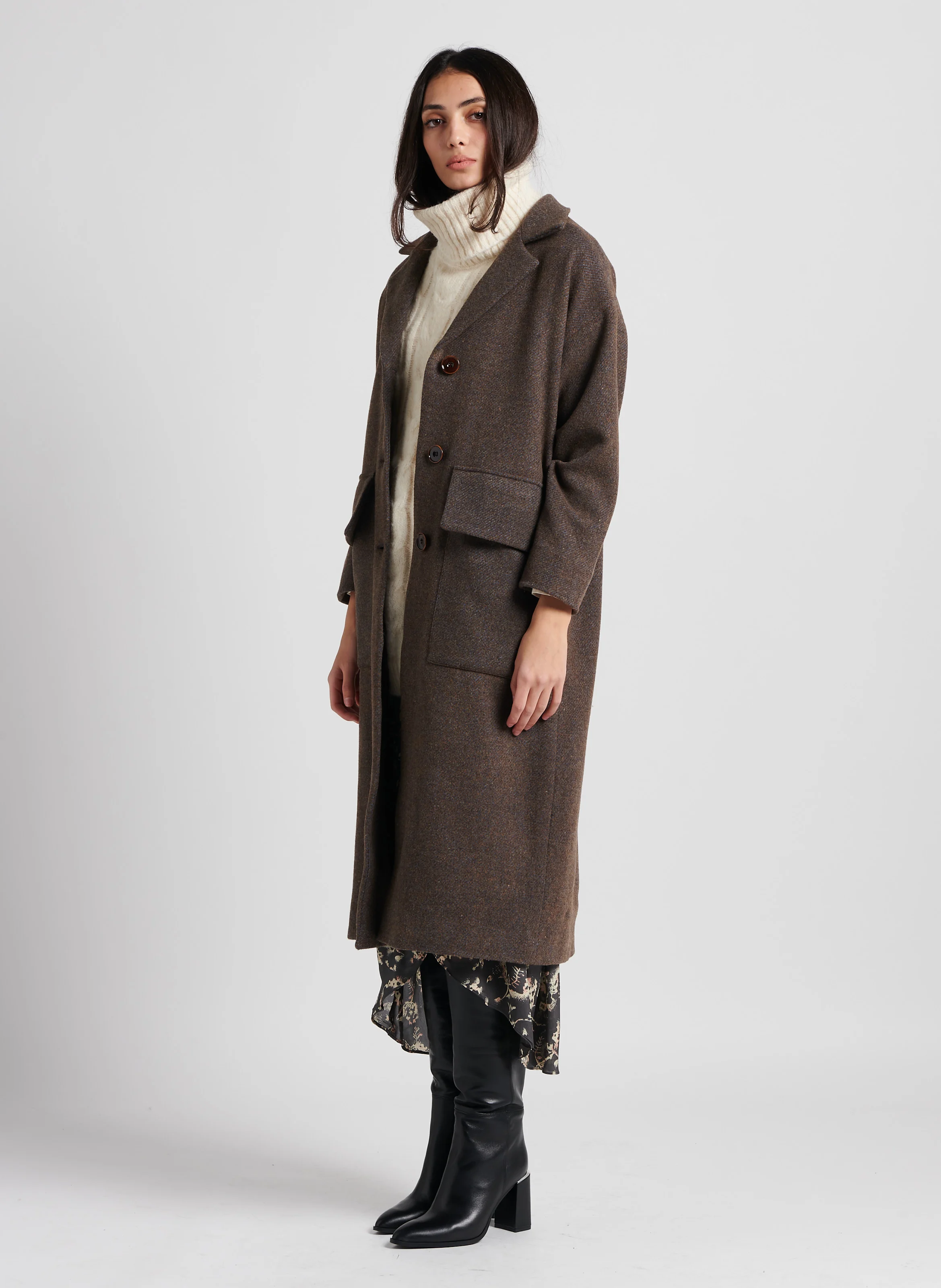 WESLEY - Manteau col tailleur en laine | Marron