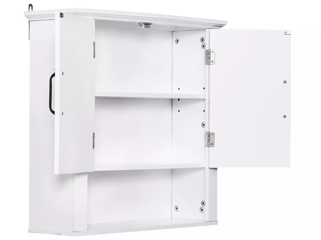 Armoire haute murale de salle de bain ou WC placard 2 portes 2 étagères niche dim. 60L x 20l x 58H cm MDF panneaux particules blanc