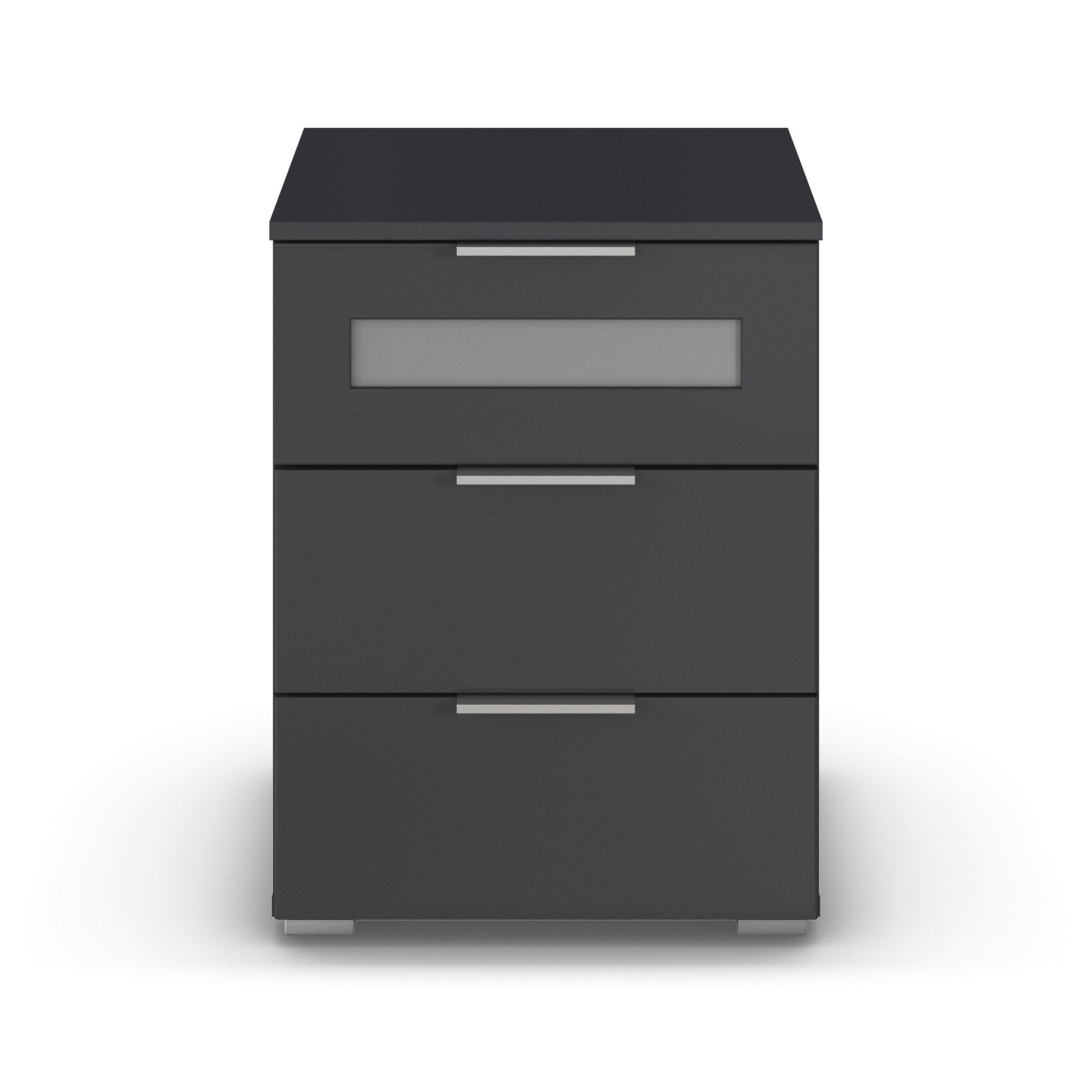 Nachtschrank - grau metallic - mit Milchglaseinsatz - 62 cm