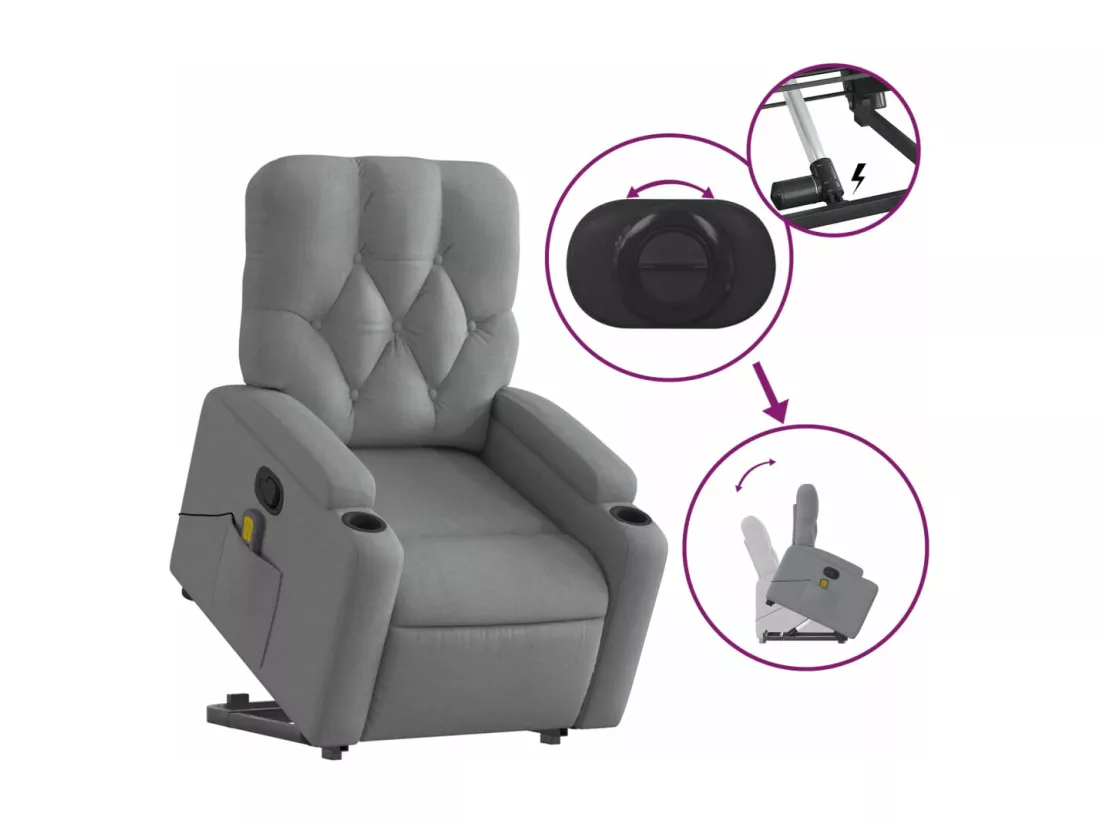 Fauteuil massant inclinable Gris clair Tissu
